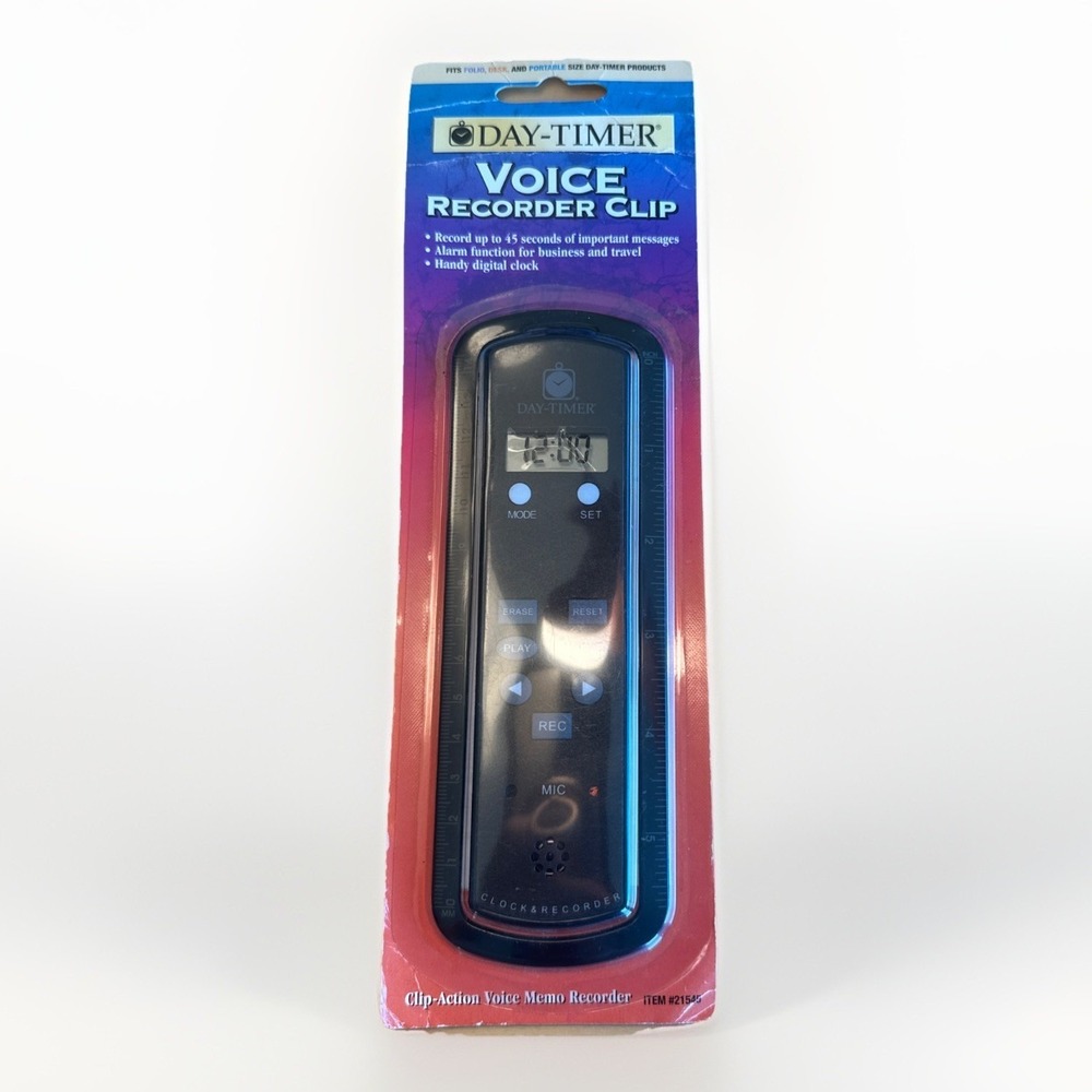 Vtg‎ Day-Timer Voice Recorder Clip Folds Clock Alarm Travel Voice Memo Rare New